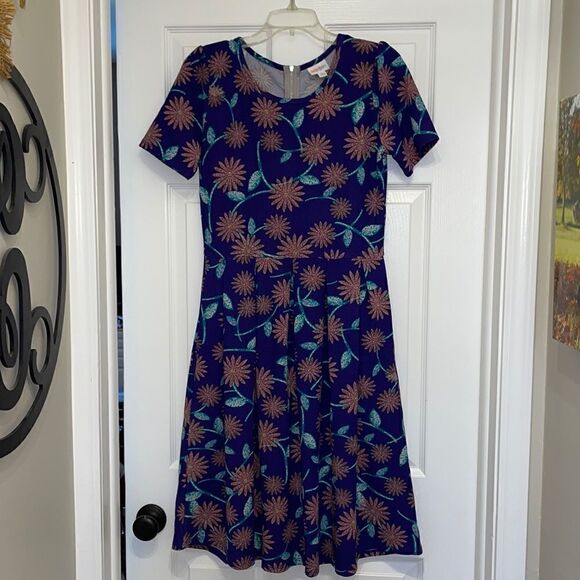 ✨LuLaRoe Purple and Pink Floral Amelia Dress - Picture 1 of 7